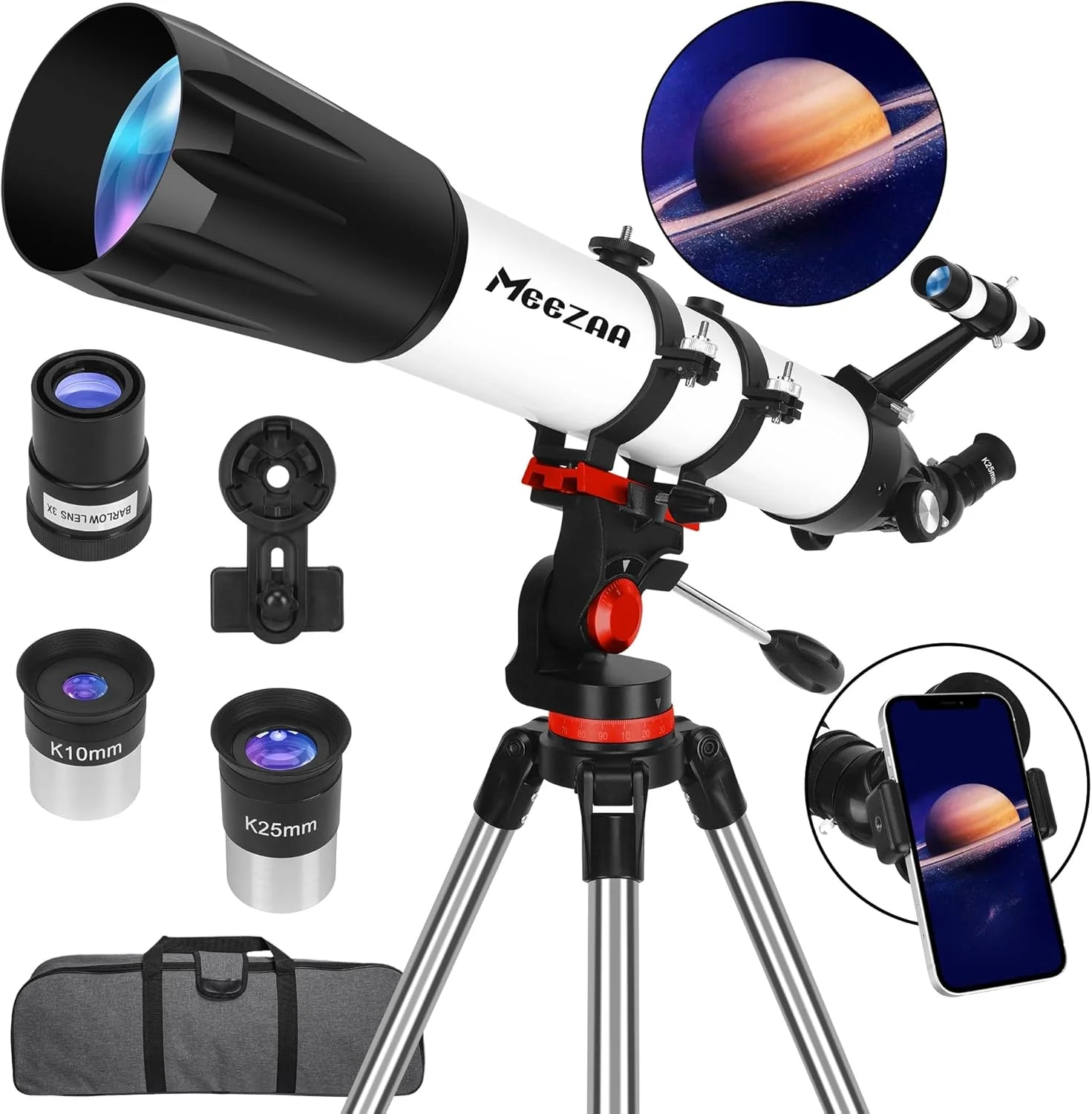 90/800 Azimuth Telescope for Adults & Beginners, Stainless Steel Tripod, Phone Adapter