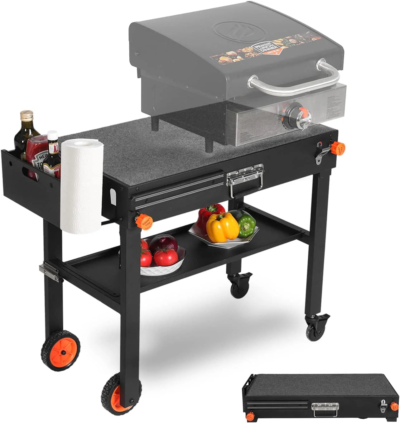 Portable Outdoor Grill Table, Folding Grill Cart Solid and Sturdy, Blackstone Griddle Stand Large Space, Blackstone Table