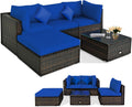 5 pieces of outdoor patio furniture, L-shaped rattan three-seater sofa with tempered glass coffee table, footstool, 3 single