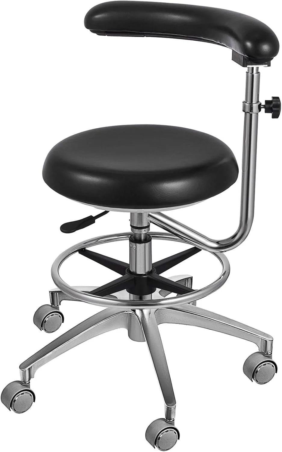 Medical Dental Stool Dentist Chair with 360 Degree Rotation Armrest PU Leather Assistant Stool Chair Height Adjustable Doctor