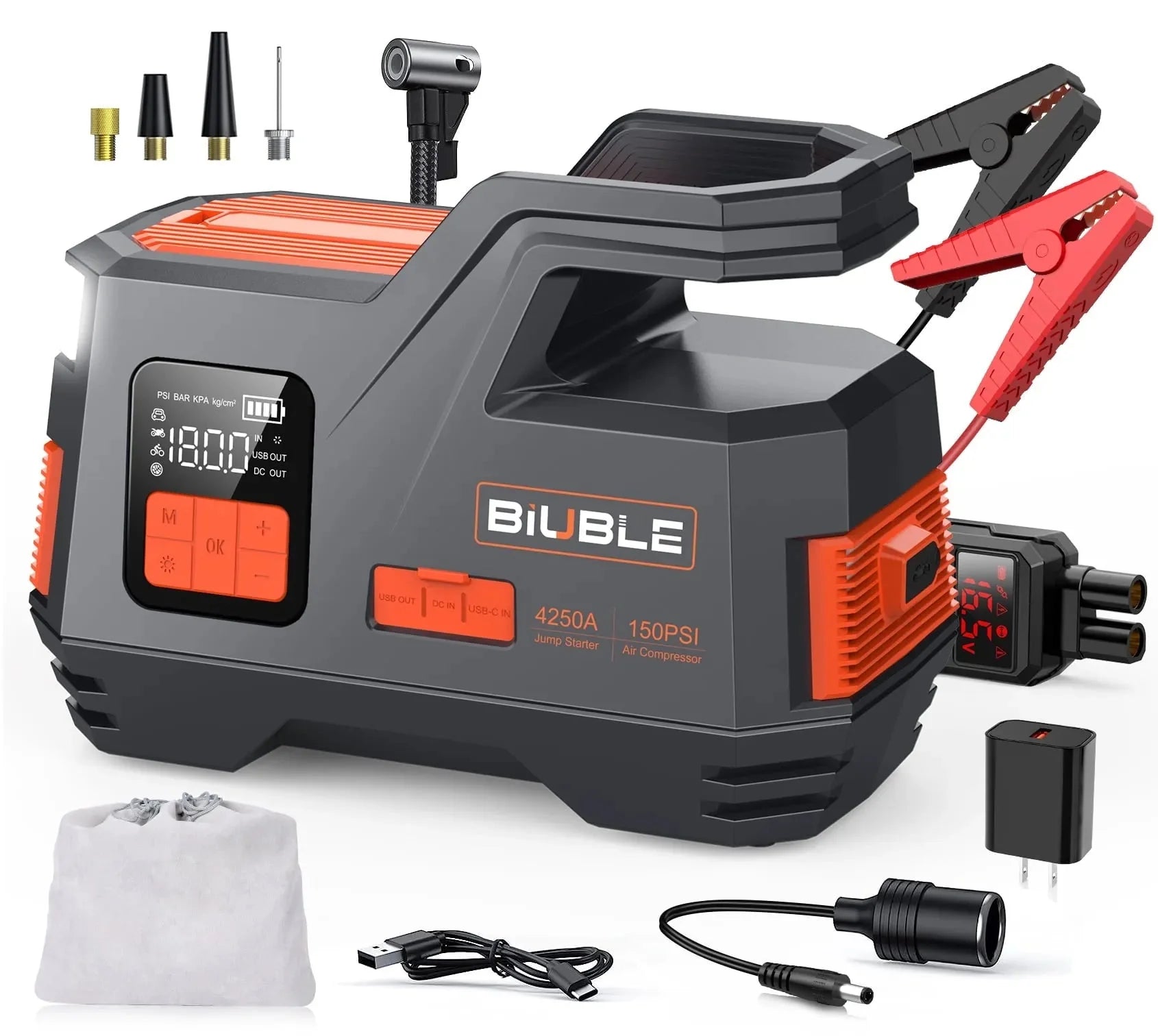 Car Jump Starter with Air Compressor, 4500A Peak 26800mAh 12V Auto with 150PSI Tire Inflator up to All Gas or 10.0L Diesel