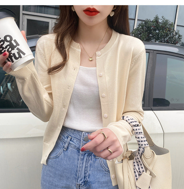 Women's Cream Button Down Knit Cardigan Long Sleeve V-Neck Casual Sweater