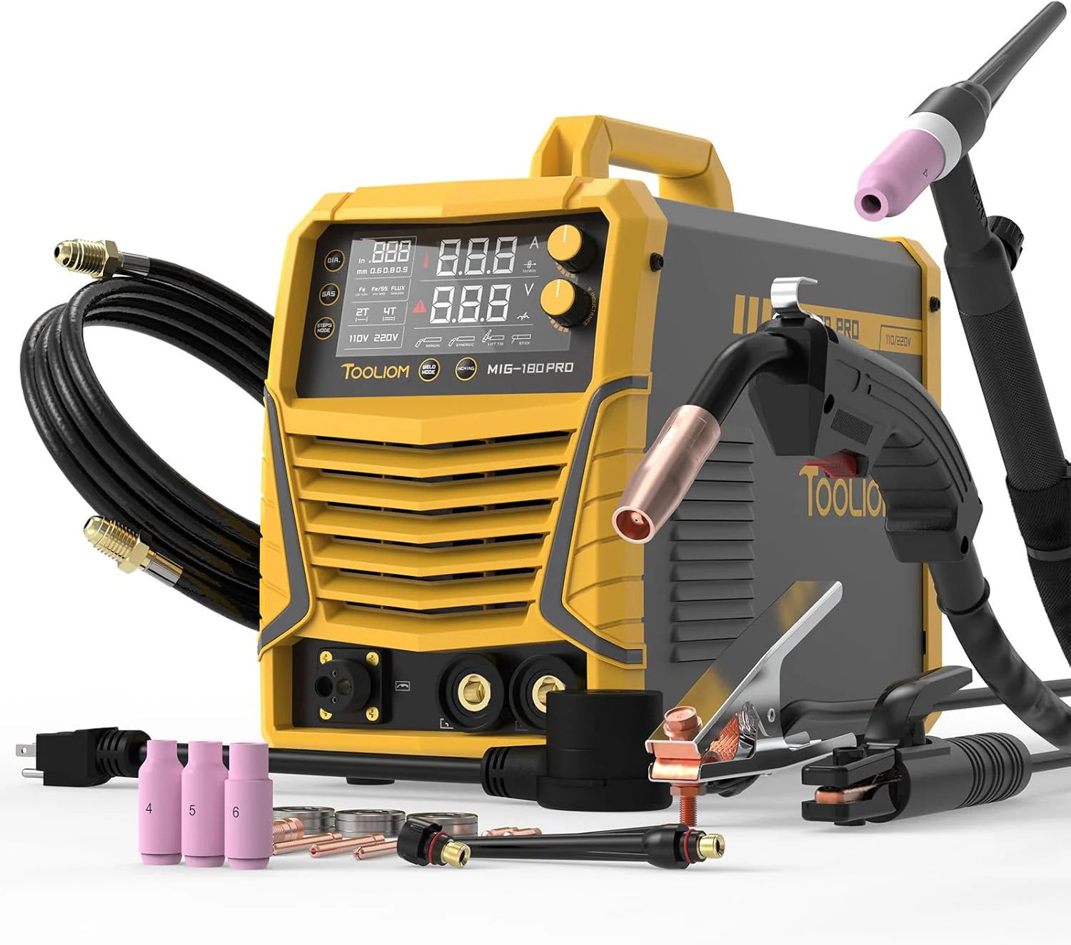 250A 110V/220V Dual Voltage Aluminum Alloy MIG Welder with Pulse, 4-in-1 Multifunction, Gas/Gasless, MIG/Lift TIG/MMA