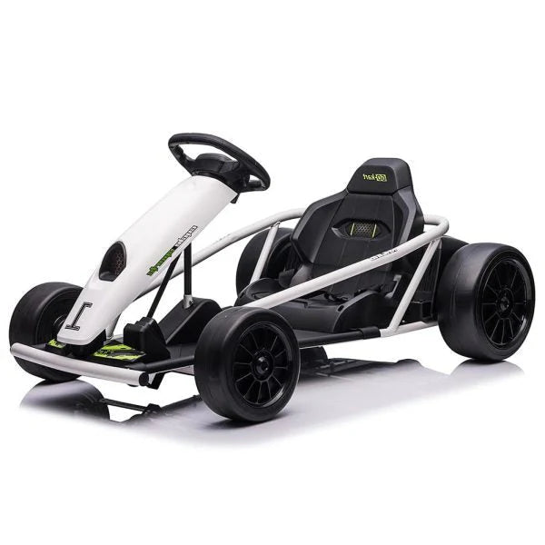 24V Go Kart for Kids 8-12, 300W*2 Motors, 9Ah Battery, 8MPH Speed, Music, Horn, 175lbs Max Load - White