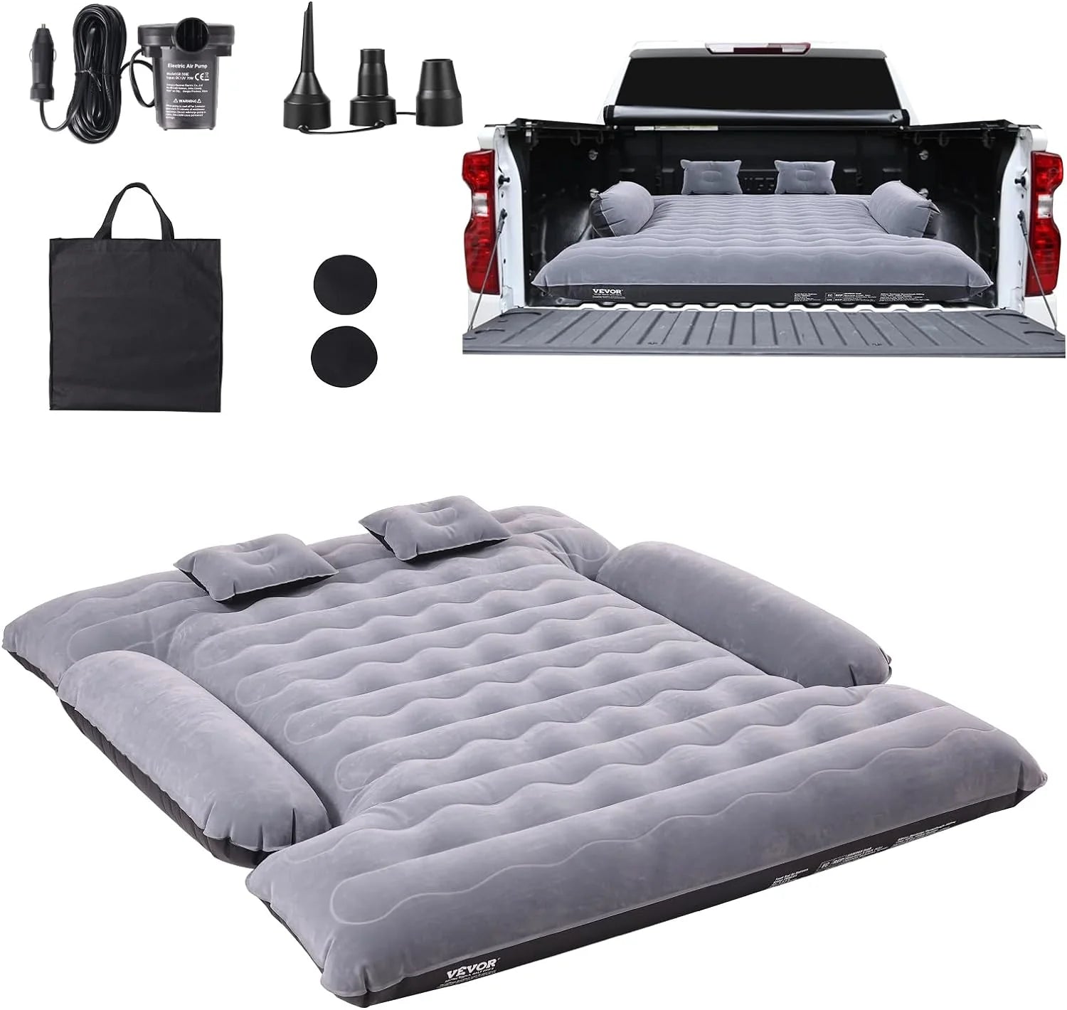 Full-Size Truck Bed Air Mattress 5.5-5.8ft, 12V Pump, 2 Pillows & Carry Bag
