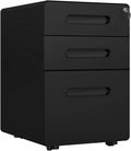 3 Drawer Vertical Filing Cabinet with Lock and Wheels, Under Desk Mobile File Cabinet for Legal, A4, Letter Size, Steel Frame