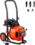 Drain Cleaner Machine 100FT x 1/2Inch, Auto Feed Sewer Snake Auger with 4 Cutter & Air-activated Foot Switch for 1" to 4"