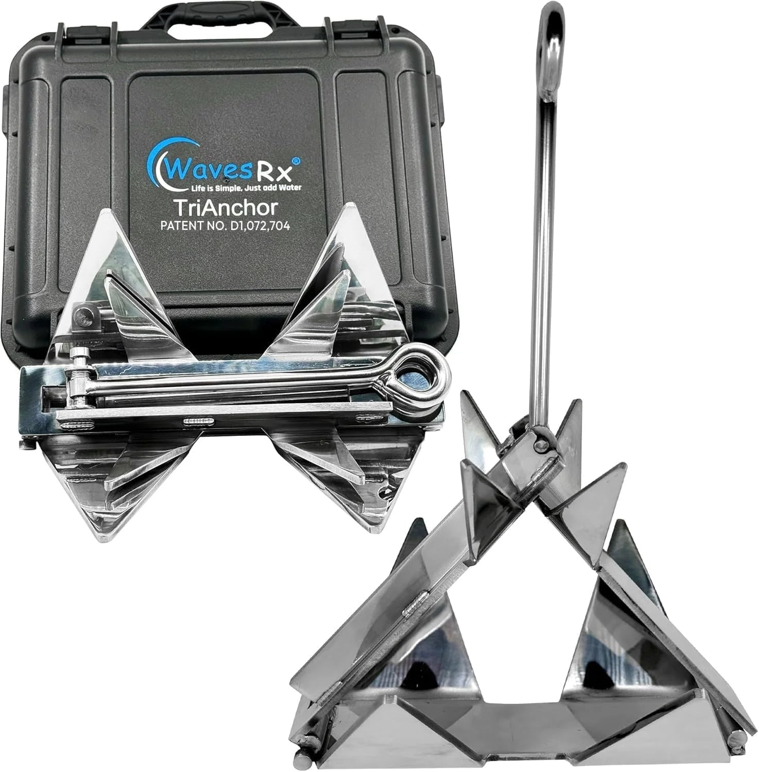 WAVESRX TriAnchor Stainless Steel Folding PWC Boat Anchor Kit, Compact Instant Setting Marine Anchor