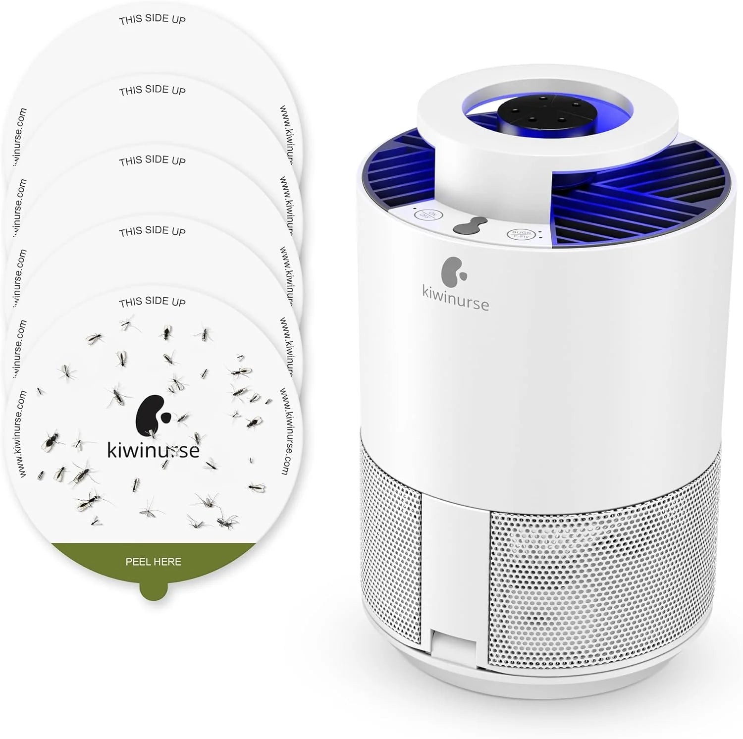 Indoor Bug Trap Fruit Flies, Gnats & Mosquitoes Catcher with Suction, 5 Glue Cards & Bait (White)