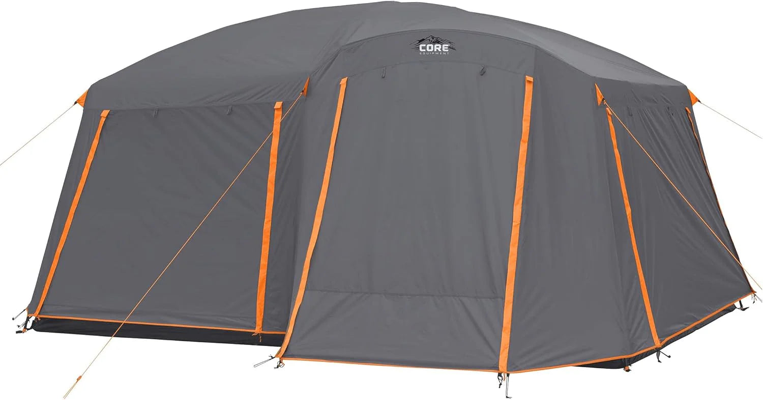 CORE Straight Wall Cabin Tents | 10 Person / 11 Person / 12 Person Large Multi Room Family Tents for Car Camping & Outdoor