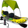 Inflatable Kayak 2 Person with Sun Canopy (Detachable) Kayaks for Adults 3rd Seat for Dog/Child Waterproof Phone Bags