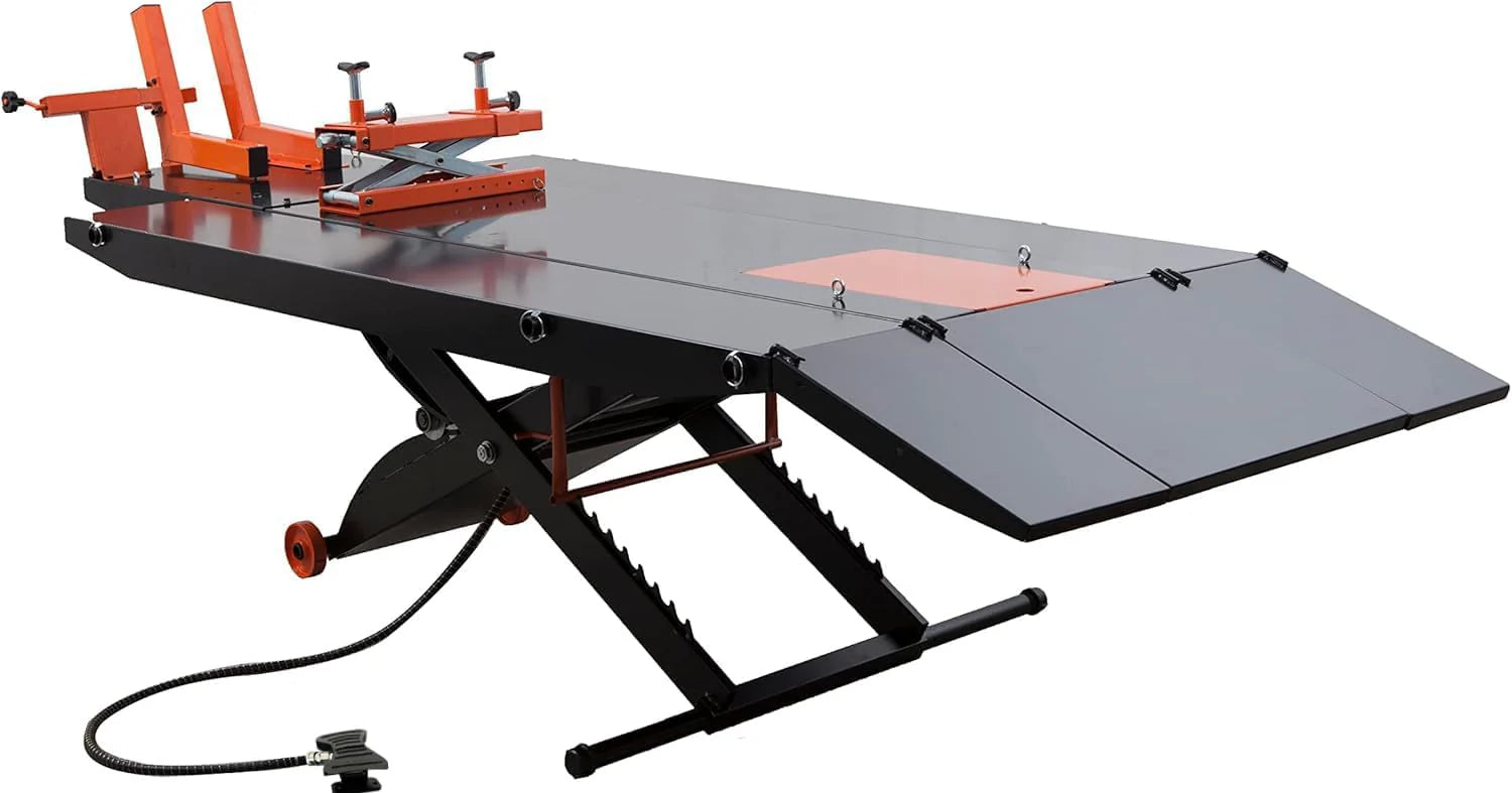 APlusLift MT1500X 1500LB Air-Operated Motorcycle & ATV Lift Table - 48" Wide with Side Extensions, 2-Year Warranty