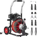 Drain Cleaner Machine 100FT x 1/2 Inch, Auto Feed Sewer Snake Auger on Wheels, 550W Portable Drain Cleaning Machine with 8