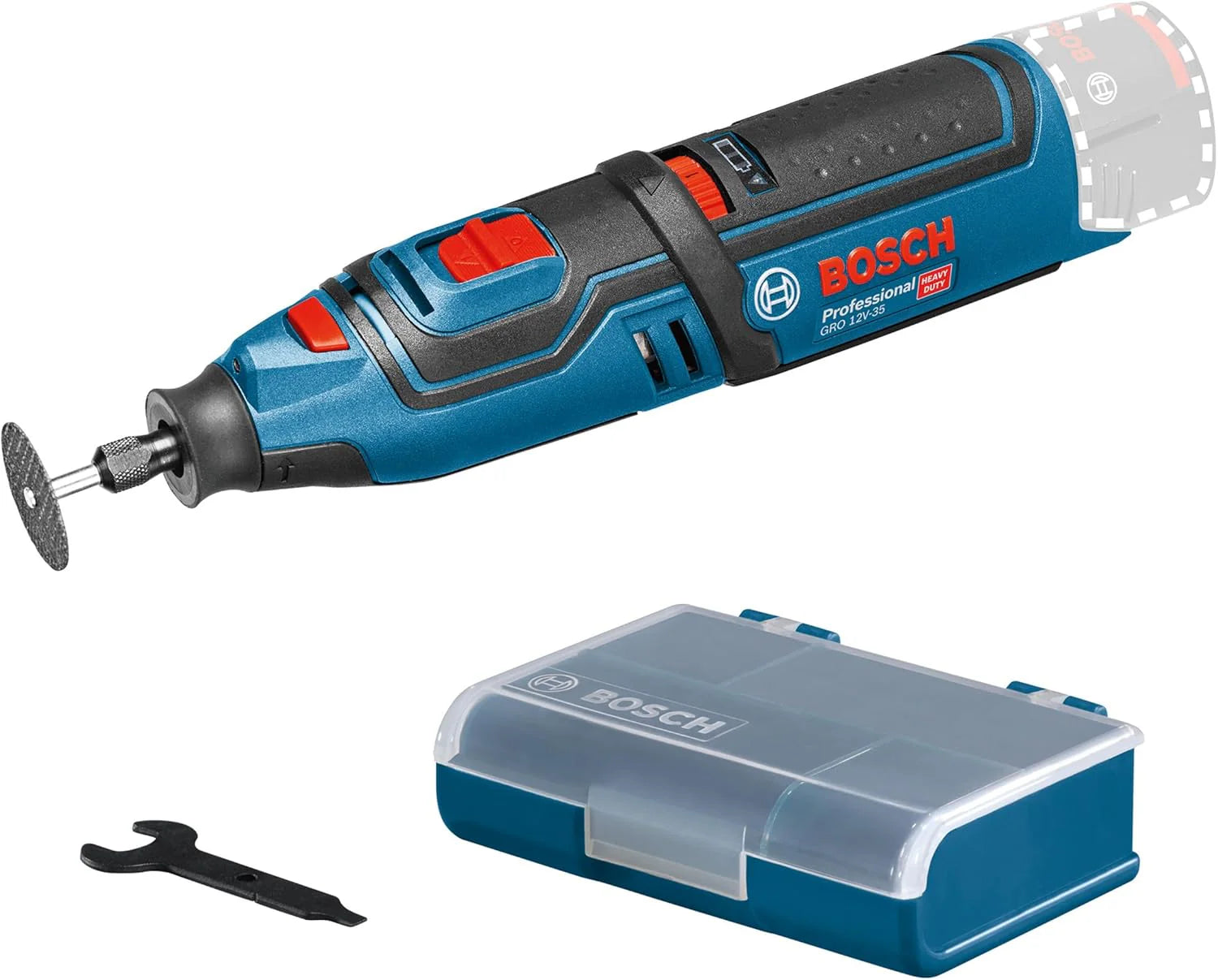 12V GRO Cordless Rotary Tool Bare Tool, Key, Chuck, Discs & Accessories in L-BOXX Insert3.2 ′′