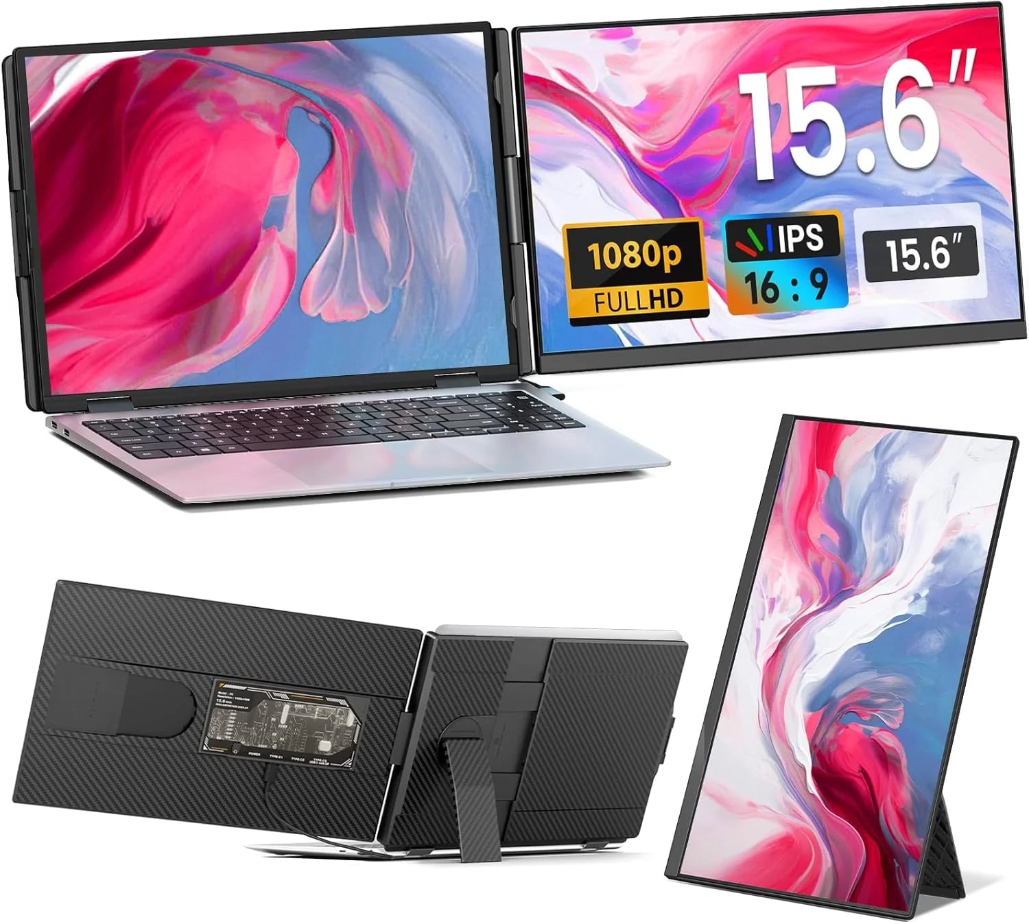 Laptop Screen Extender - 15.6" FHD 1080P Portable Monitor for Laptop, Detachable & Plug and Play Dual Laptop Monitor Extender