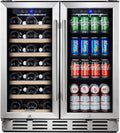 24 inch Wine Cooler, 46 Bottle - Dual Zone Built-in or Freestanding Fridge with Stainless Steel Reversible Glass Door, for