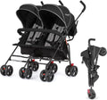 Twin Umbrella Stroller in Black, Lightweight Double Stroller for Infant & Toddler, Compact Easy Fold, Large Storage Basket