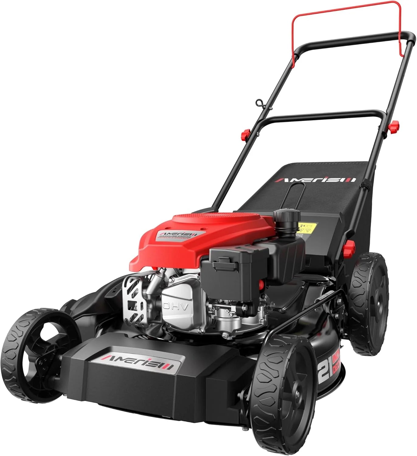 21" Steel Deck Gas Lawn Mower, 3-in-1 Push Mower, 144cc 4-Stroke OHV Engine, 6 Height Adjustment, 1.4 Bushel Grass Catcher
