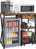Coffee Bar Cabinet with Mini Fridge Space, Wine Storage, Power Outlet, Microwave Shelf, Workstation
