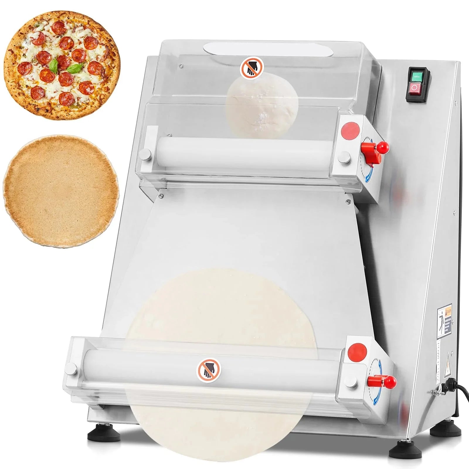 Garvee Commercial Pizza Dough Roller Sheeter, Max 16", Automatic 370W Electric Pizza Dough Roller, Stainless Steel, Suitable
