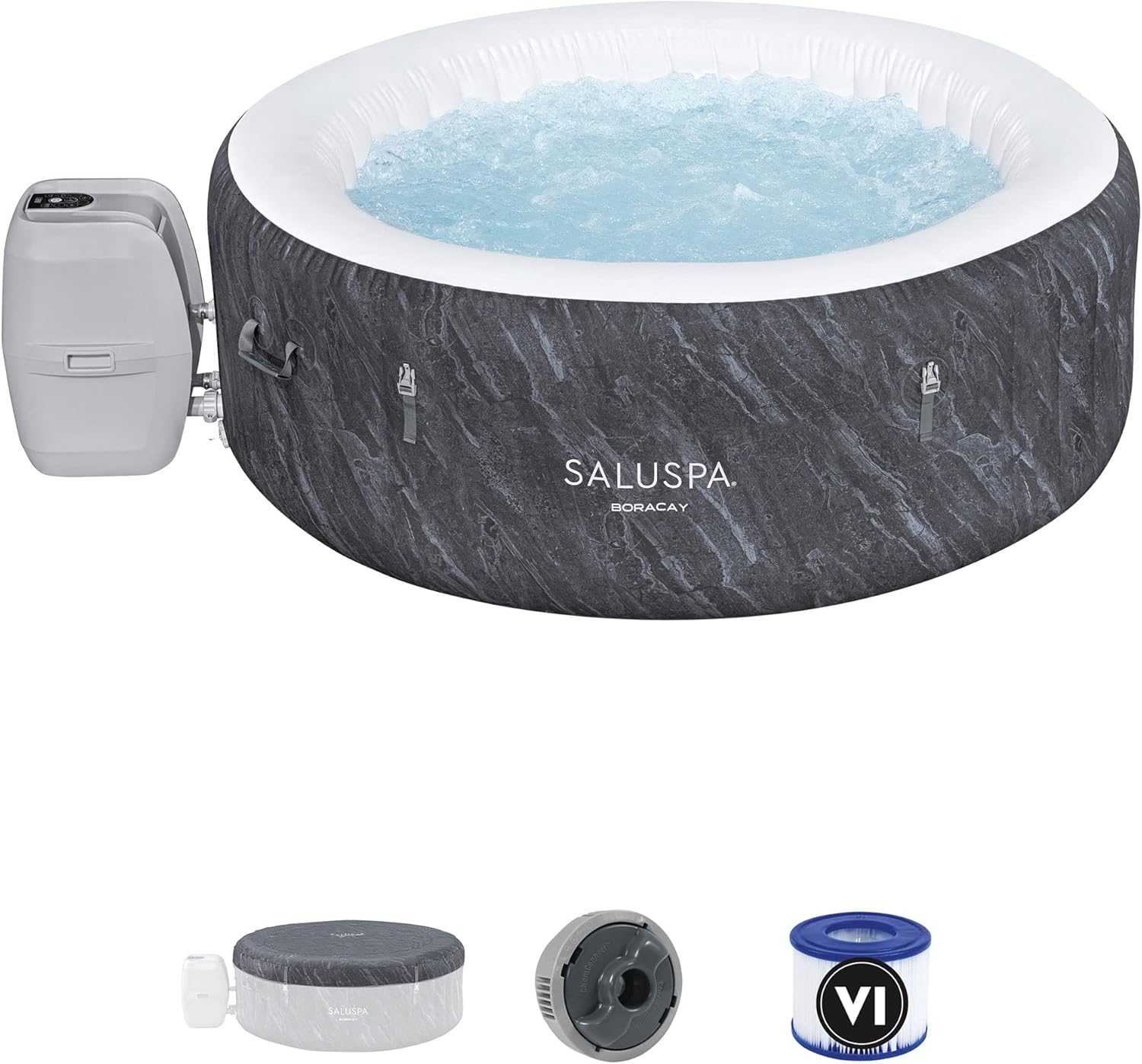 Bestway SaluSpa Fiji AirJet Large Round 2 to 4 Person Inflatable Hot Tub Portable Outdoor Spa with 120 AirJets and