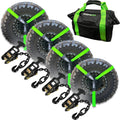Car Tie Down Straps for Trailers with Flat Hooks (4-Pack) - 2 Inch x 8 Feet (10,000lb Break Strength) - Heavy Duty T-Handle