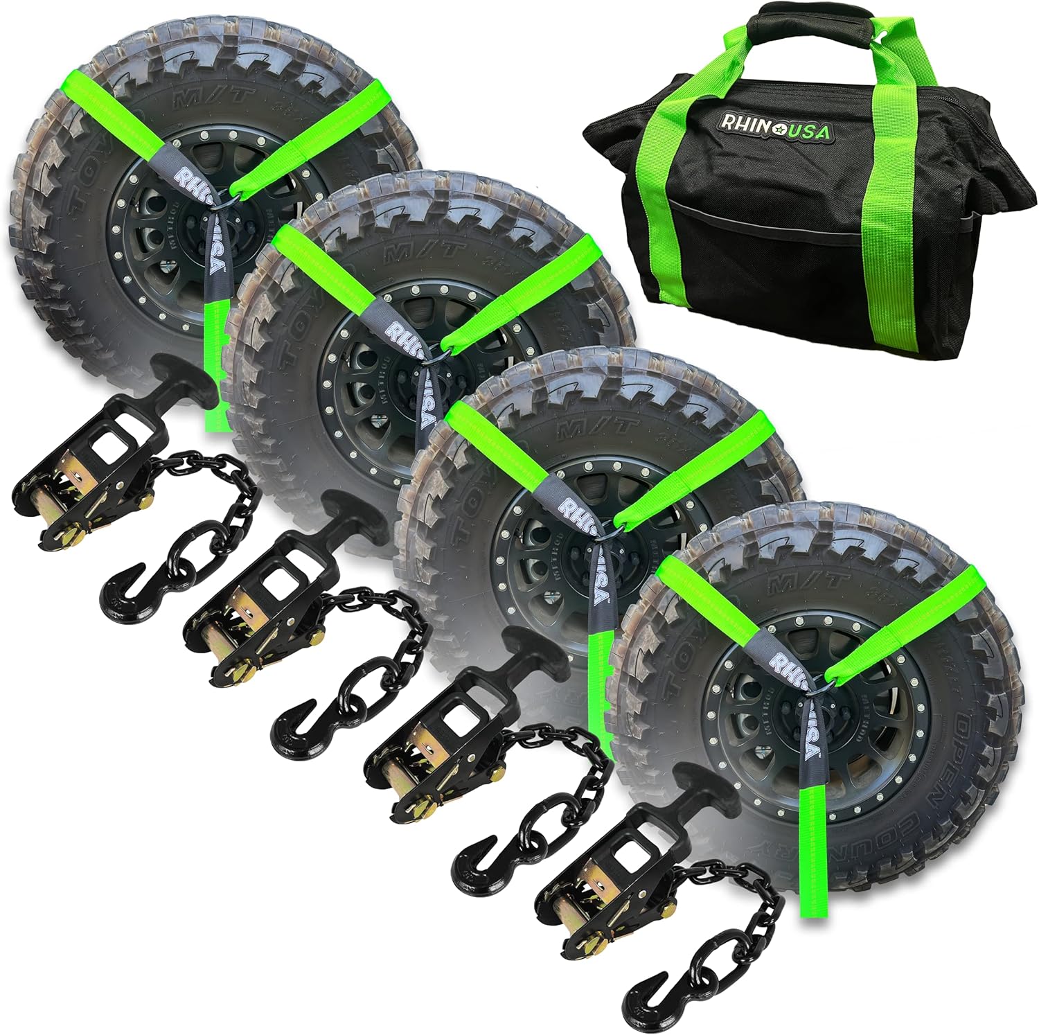 Car Tie Down Straps for Trailers with Flat Hooks (4-Pack) - 2 Inch x 8 Feet (10,000lb Break Strength) - Heavy Duty T-Handle