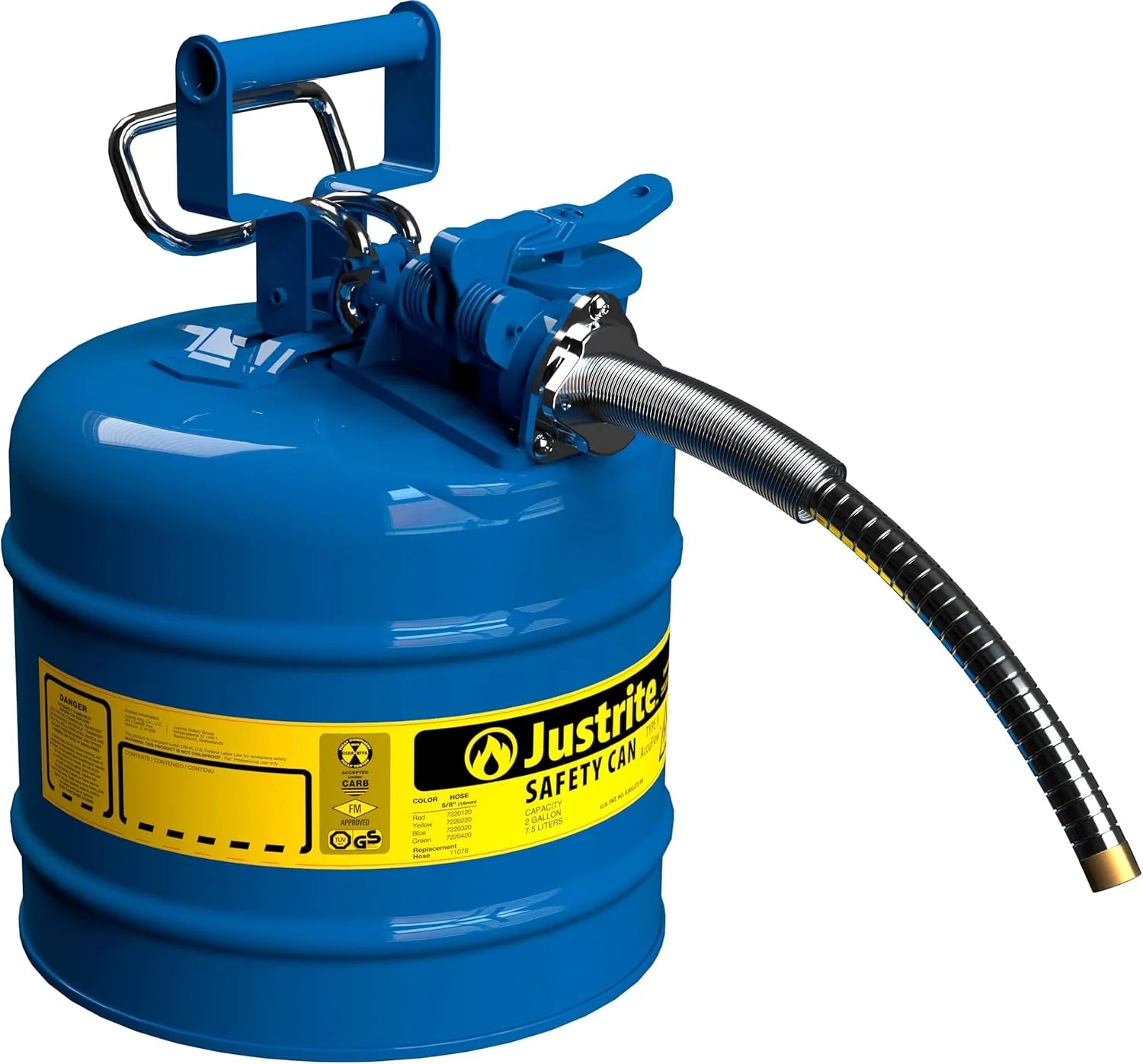 Justrite 5-Gallon Type II Red Safety Gas Can OSHA-Approved Steel Fuel Container with Flame Arrester, Self-Closing Lid & 1"