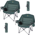 Oversized XL C-Camp Chair, 400lbs Capacity, Cushion, Cup Holder & Cooler Bag (Green, 2-Pack)
