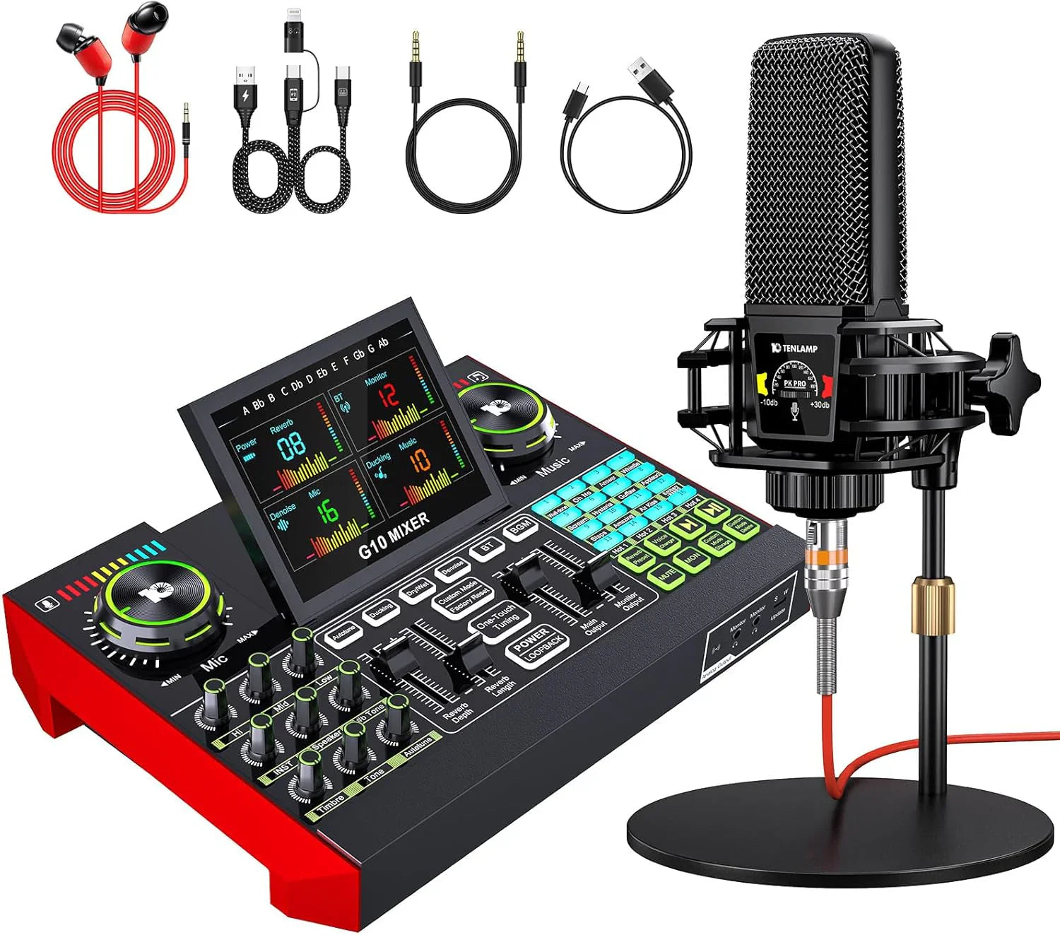Podcast Equipment Bundle,with 3.5mm Condenser Microphone & Live Sound Card - Audio Mixer for Streaming, PC/Mobile Live