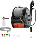 Pressure Washer Pro, Electric Wall Mount Power Washer with 100FT Retractable Pressure Hoses, 3300PSI, 1.6GPM, 4 Nozzles, Foam