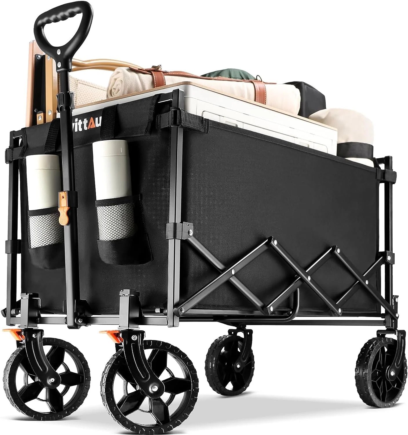 Uyittour Collapsible Wagon Cart Heavy Duty Foldable, Utility Grocery Wagon for Camping Sports Shopping