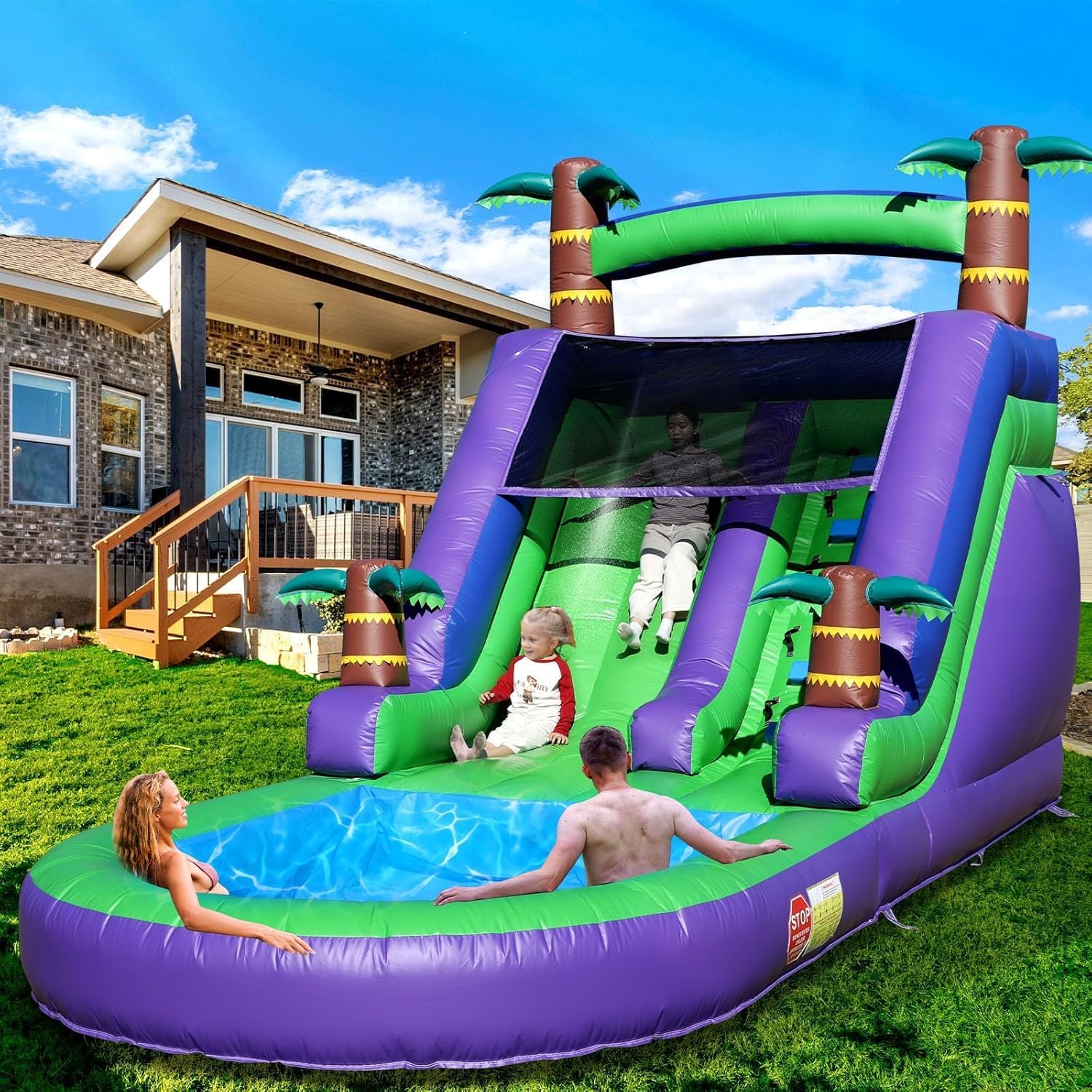 21FT(L) Commercial Grade Water Slide for Adults, (Heavy Duty Full PVC) (Big Splash Water Pool), 750w Blower, Inflatable