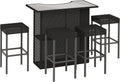 5-Piece Gray PE Rattan Outdoor Bar Set with Glass Table & 4 Stools
