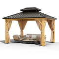 10X13 FT Outdoor Galvanised Steel Hardtop Gazebo, Heavy Duty Double Roof Outdoor Gazebo with Netting and Sunshade Curtains