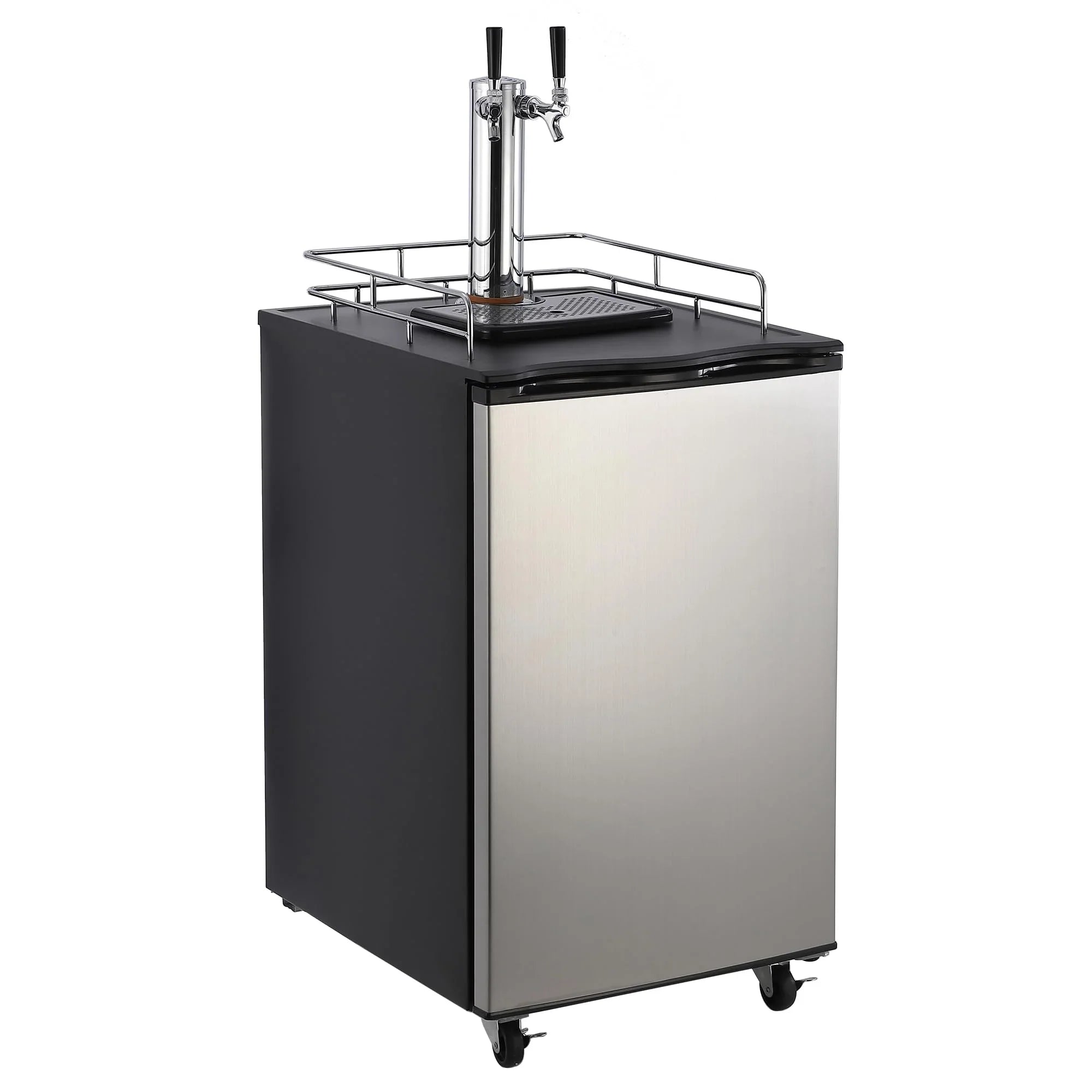 Beer Kegerator, Dual Tap Draft Beer Dispenser, Full Size Stainless Steel Keg Refrigerator With Drip Tray, CO2 Cylinder, 32°F