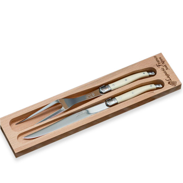 Laguiole Carving Set with Wood Tray, Ivory