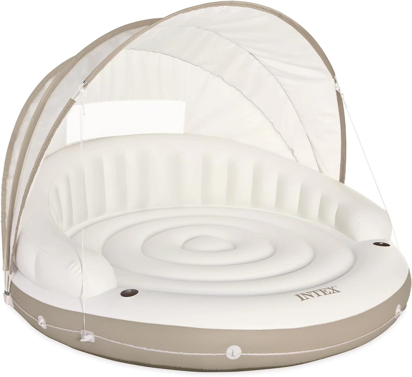 58292EP Canopy Island Inflatable Pool Float: Comfortable Lounge Surface - Built-in Cup Holders - Detachable Sunshade - 440lb