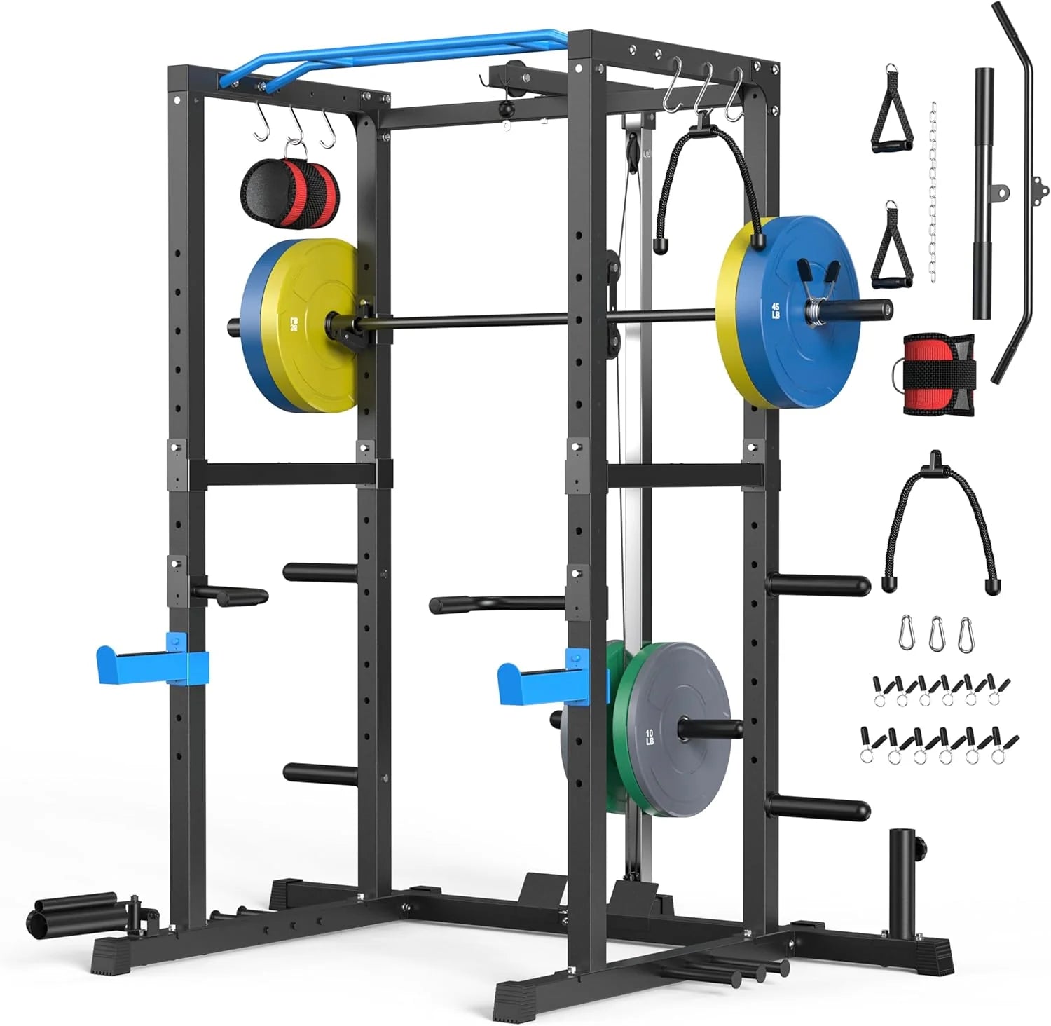 Sportsroyals Power Cage,1600lbs Multi-Function Power Rack with Adjustable Cable Crossover System and More Training