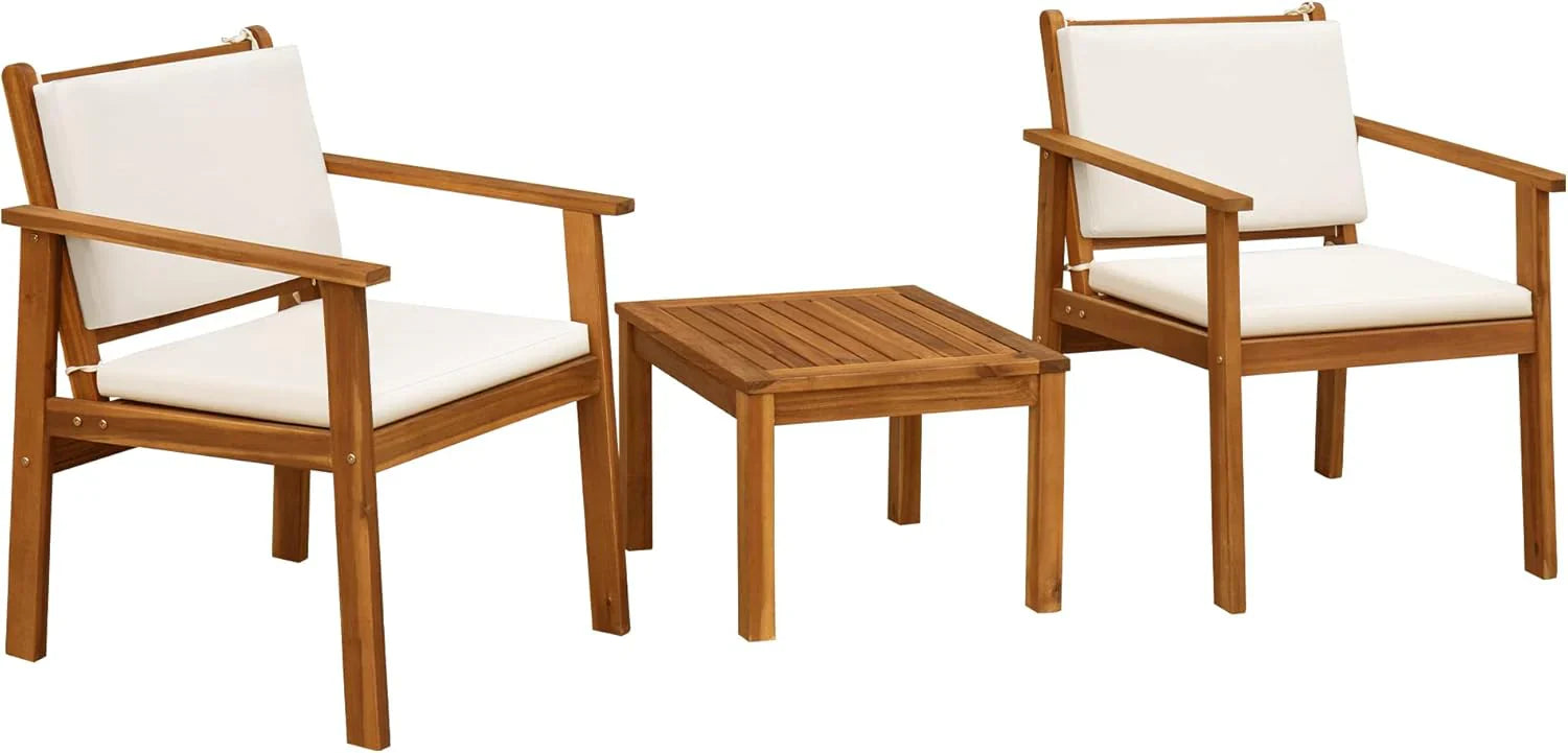 Patio Furniture 4 Piece Outdoor Acacia Wood Patio Conversation Sofa Set with Table & Cushions Porch Furniture for Deck