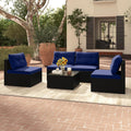 5-Piece Dark Rattan Patio Furniture Set, Outdoor Sofa with Glass Coffee Table