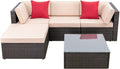 Devoko 5 Pieces Patio Furniture Sets All Weather Outdoor Sectional Patio Sofa Manual Weaving Wicker Rattan Patio Seating