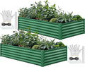 8x4x2ft 2pcs Large Raised Garden Bed Kit, Galvanized Metal Planter Box with Gloves, Ground Nails & Safety Rubber, Outdoor