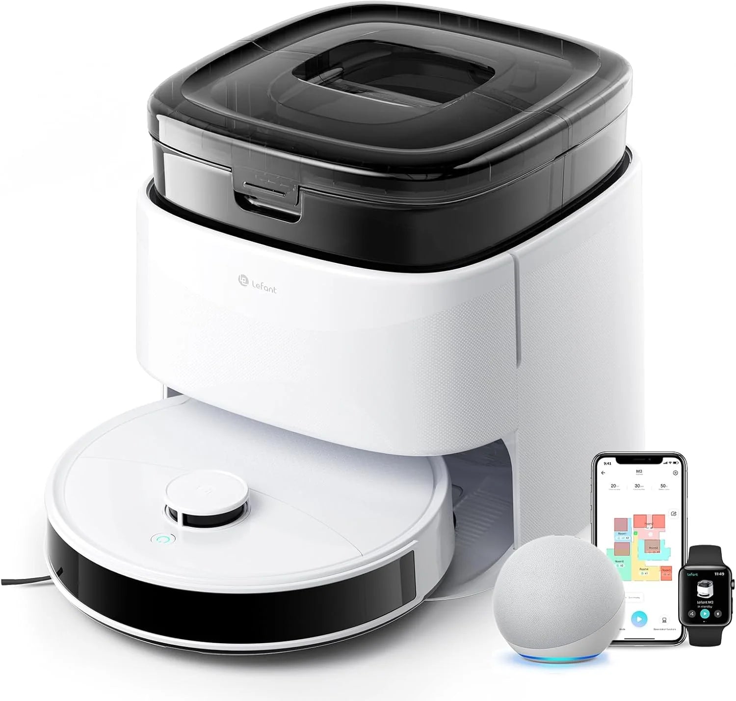 Robot Vacuum 6000Pa Suction, 45-Day Self-Cleaning, Precise Navigation, 190° PSD Obstacle Avoidance, Wi-Fi/App/Alexa, Hard
