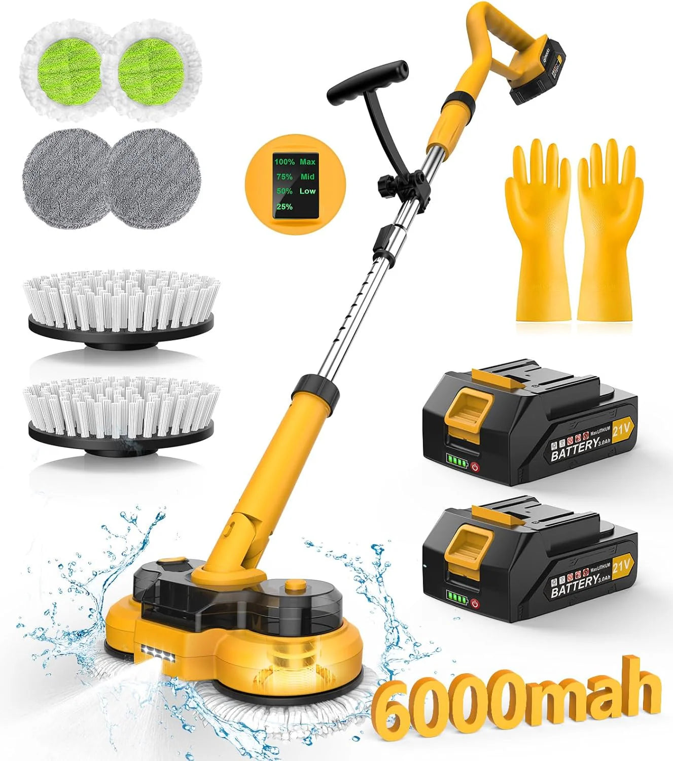 6000mAh Battery Electric Mop M1, 800RPM Cordless Electric Power Scrubber & Mops for Floor Cleaning, Best Automatic Spin Mops