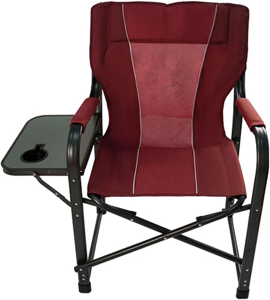 Camping Chair with Side Table Heavy Duty Armrest Folding Recliner for Outdoor Lawn Fishing Picnic Hiking-Red