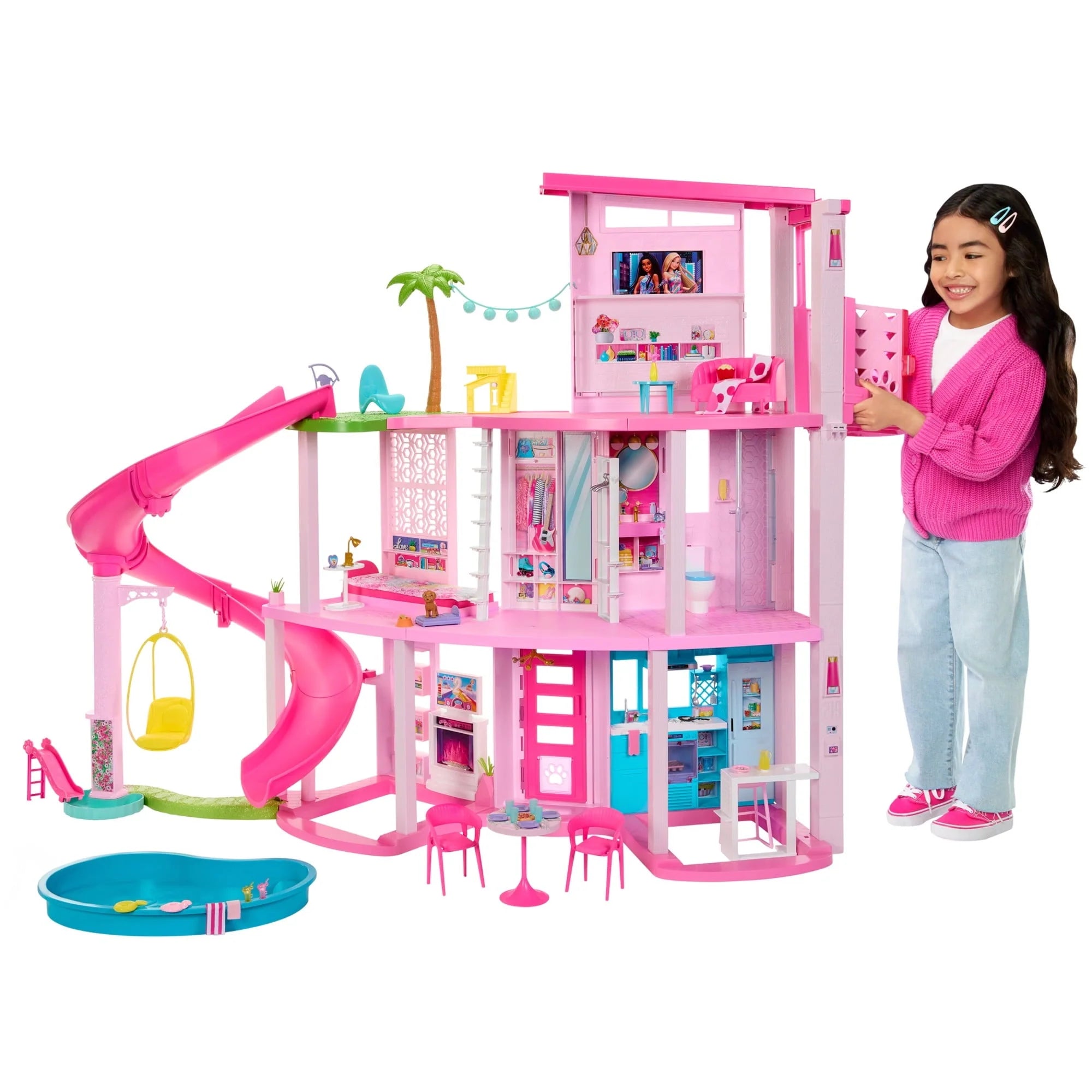 Barbie Dreamhouse Pool Party Dollhouse Playset with Slide, 10 Play Areas & 75 Accessories