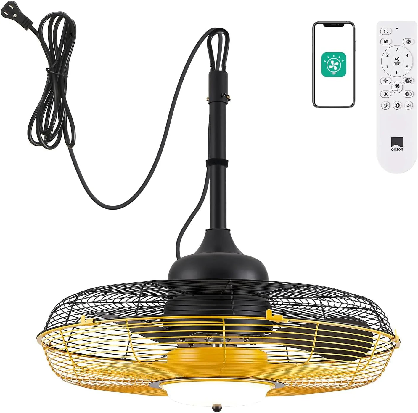 21'' Outdoor Ceiling Fan with Light, Plug in Ceiling Fan with Remote, Gazebo Fans Outdoor Hanging for Patios Waterproof, Wet