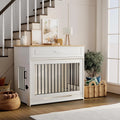 White Wooden Dog Cage Furniture with Rotating Bowl & Drawer For Medium Large Dogs