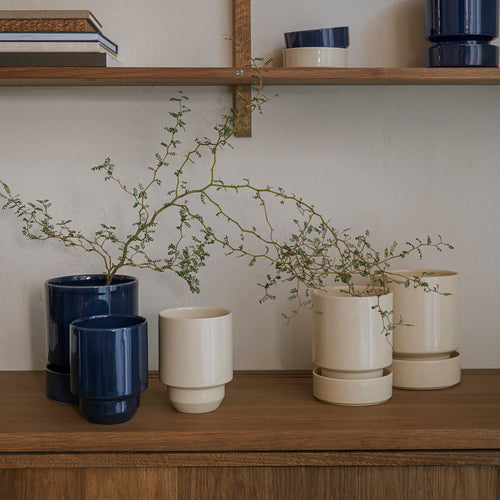 Bergs Hoff Glazed Sandstone 12cm Pot with Saucer